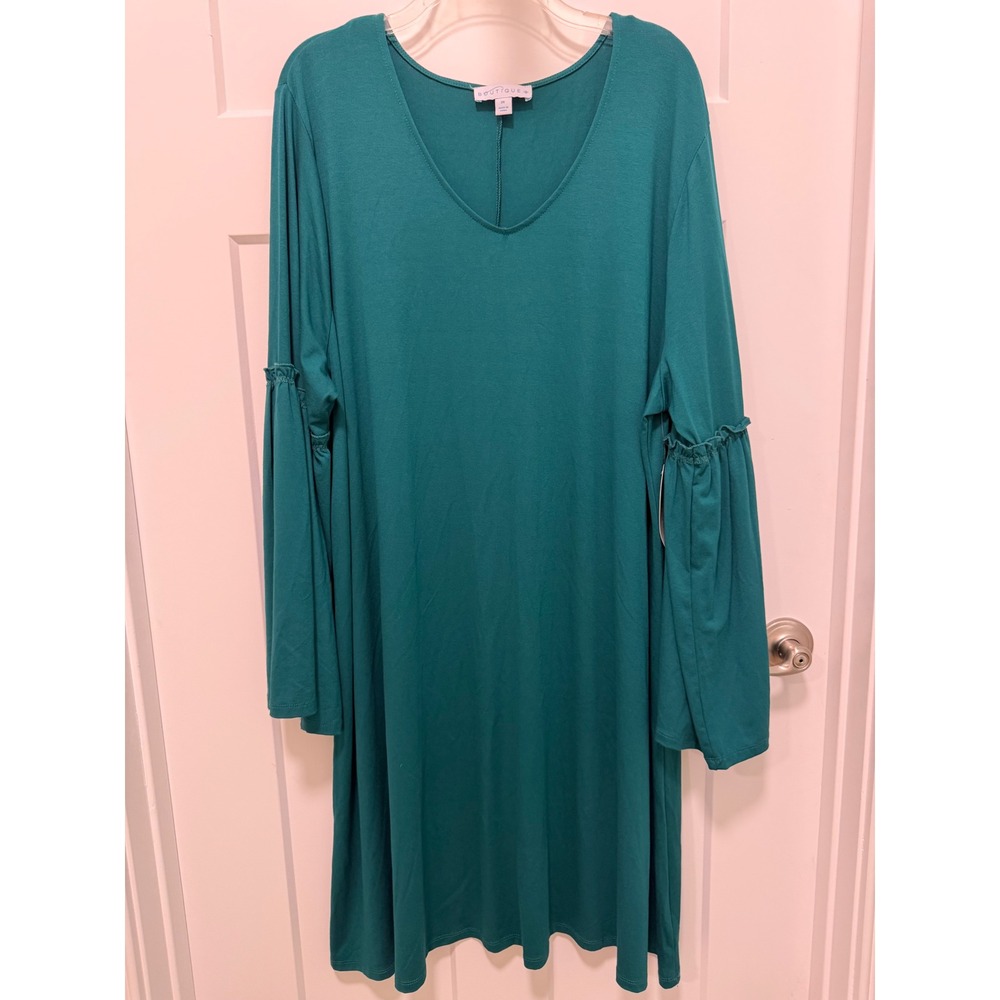 Boutique+ JCPenney Women 2X Storm Teal Green V-Neck Ruffle Bell Sleeve Dress